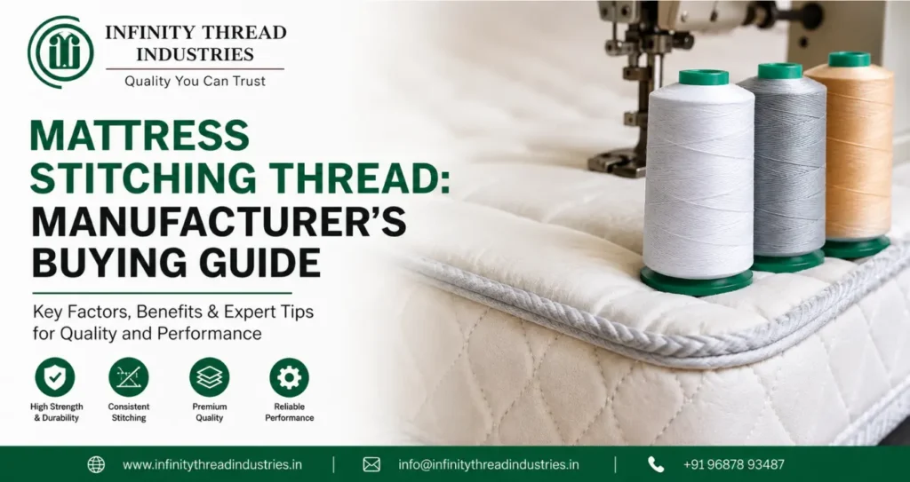 Mattress stitching thread spools by Infinity Thread Industries for durable mattress manufacturing and quilting use.
