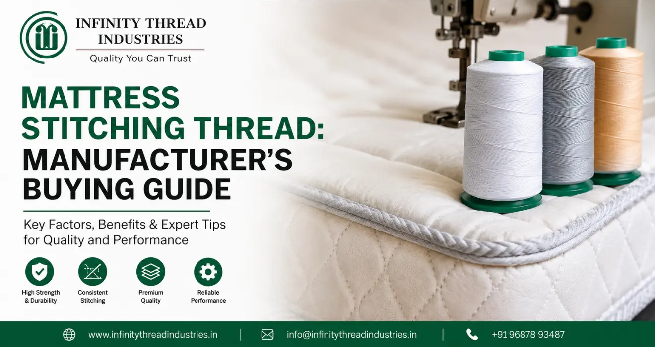 Mattress stitching thread spools by Infinity Thread Industries for durable mattress manufacturing and quilting use.