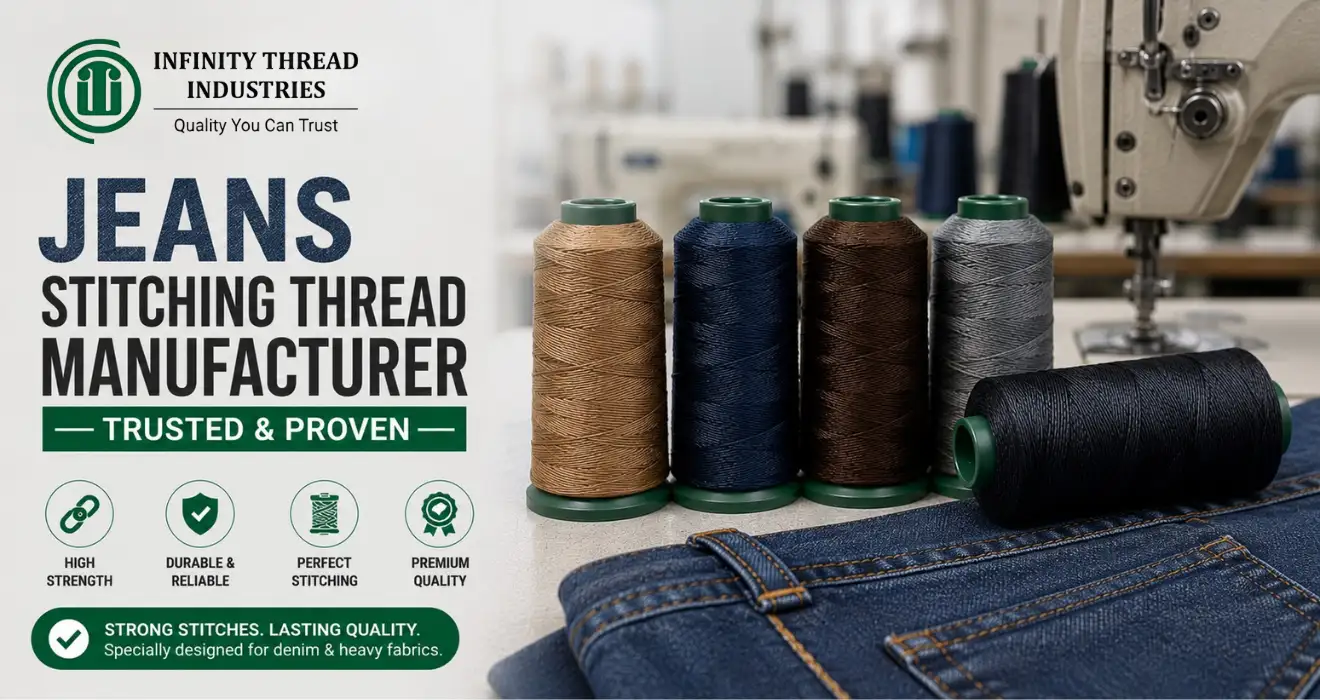 Jeans Stitching Thread Manufacturer Infinity Thread Industries providing durable thread for denim and heavy fabric stitching.