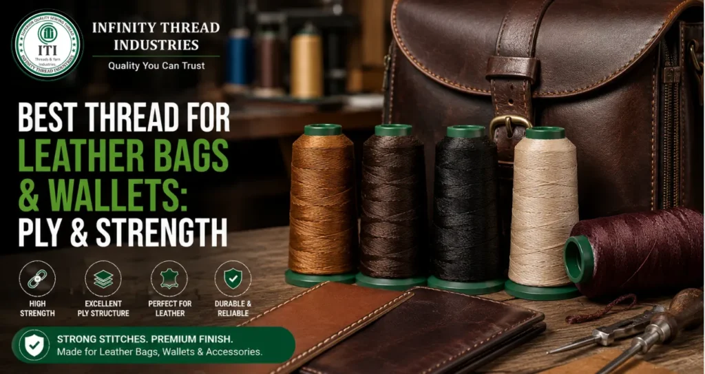 Thread for leather bags and wallets by Infinity Thread Industries, offering strong, durable stitching and a premium finish.