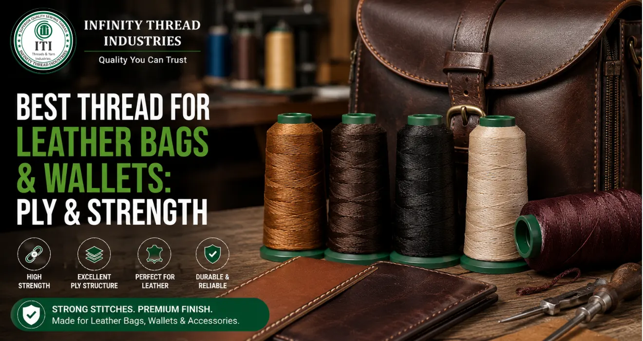 Thread for leather bags and wallets by Infinity Thread Industries, offering strong, durable stitching and a premium finish.